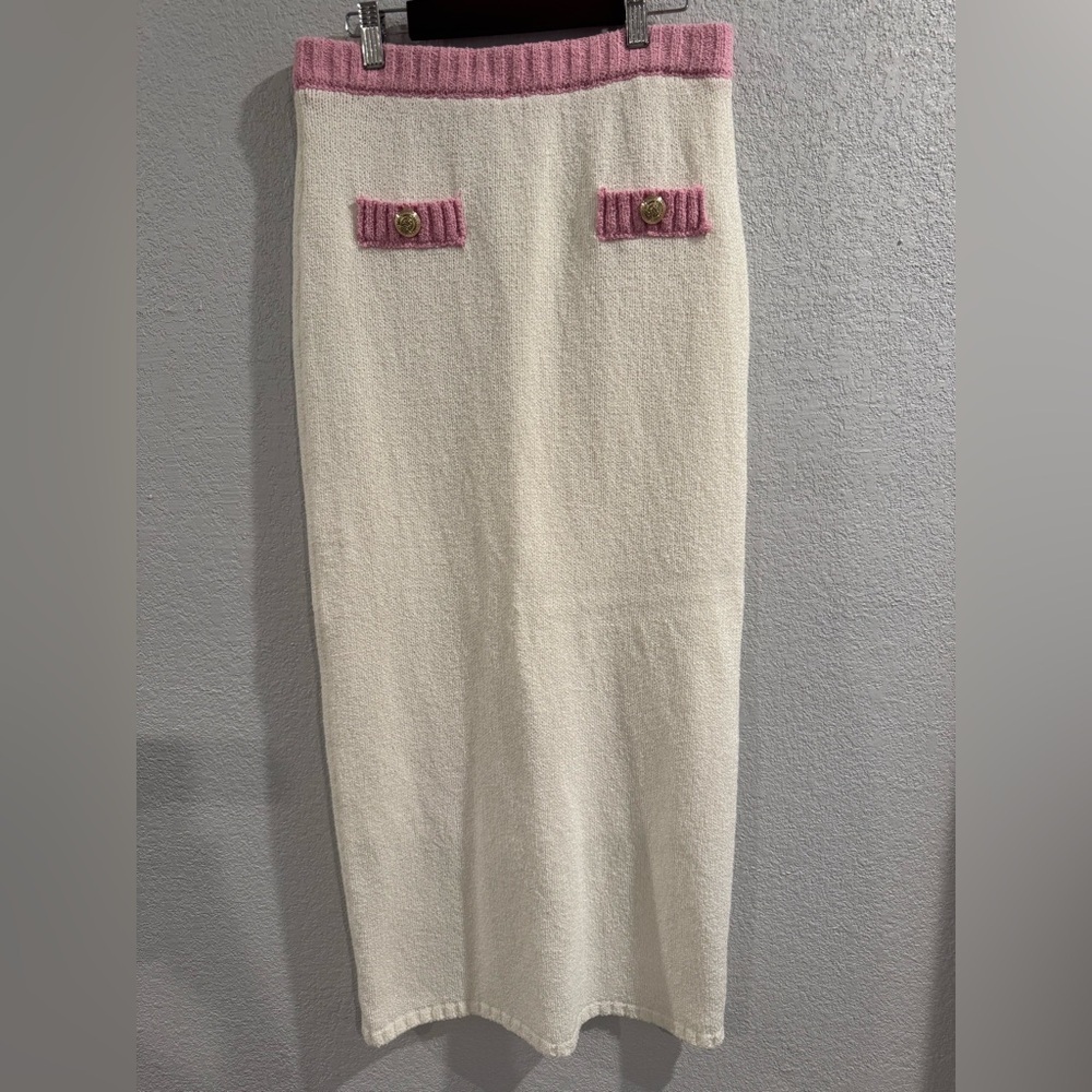 VICI Collection Arwen Contrast Knit Tank & Pencil Midi Skirt Cream/Pink M - Picture 7 of 9